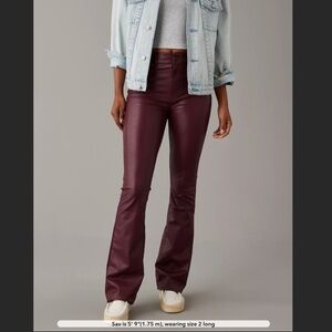 American Eagle high-rise kick boots red stretch faux leather pants Long 10